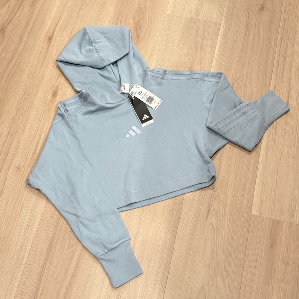 NWT ADIDAS Women’s ALL SZN FRENCH TERRY 3-STRIPES HOODIE in Wonder Blue